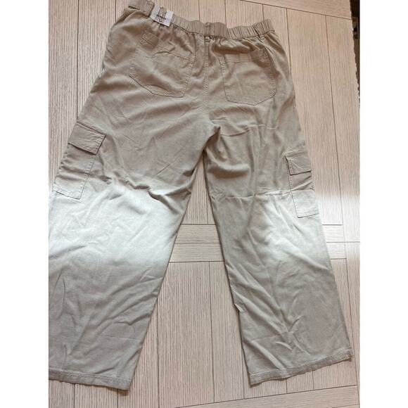 NWT Rewash seamed wide leg cargo pants. Linen blend. Khaki. Elastic waist. Sz L - Picture 8 of 9